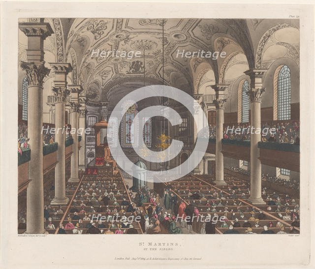 St. Martin's in the Fields, August 1, 1809., August 1, 1809. Creators: Thomas Rowlandson, Augustus Charles Pugin, J. Bluck.
