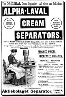 Advertisement for Alpha-Laval Cream Separators, 1898. Creator: Unknown.
