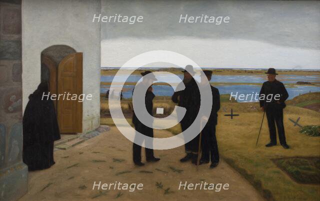 People outside a church, Harboore, Jutland, 1906. Creator: Niels Bjerre.