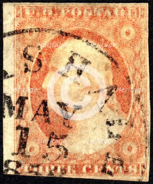 3c Washington double impression single, 1852-1857. Creator: Unknown.