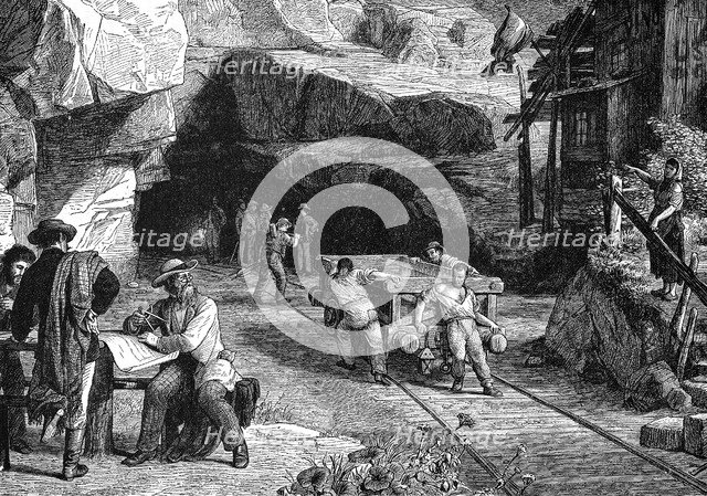 Construction of the St Gotthard Tunnel beneath the Alps, 1880. Artist: Unknown