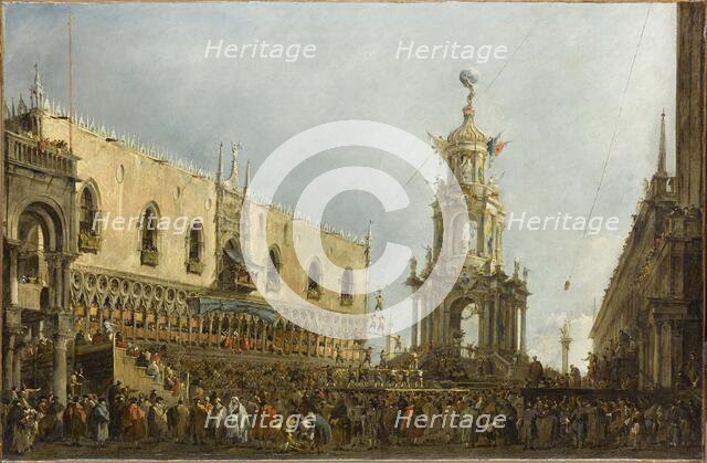 The Giovedì Grasso Festival in front of the Ducal Palace in Venice, ca 1775. Creator: Guardi, Francesco (1712-1793).
