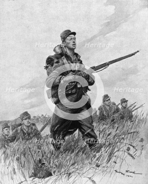 ''Le Pays Sauve: Redressement; Et Maintenant, face a l'ennemi ', 1914. Creator: Georges Bertin Scott.