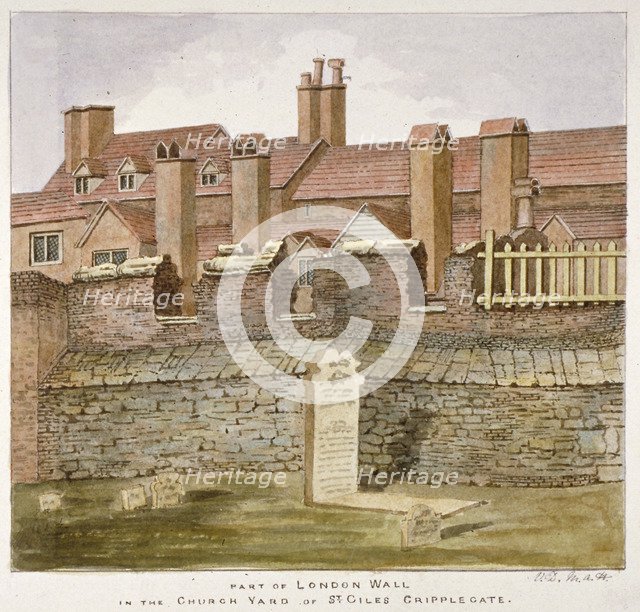 Remains of London Wall in the churchyard of St Giles without Cripplegate, City of London, 1825. Artist: Valentine Davis