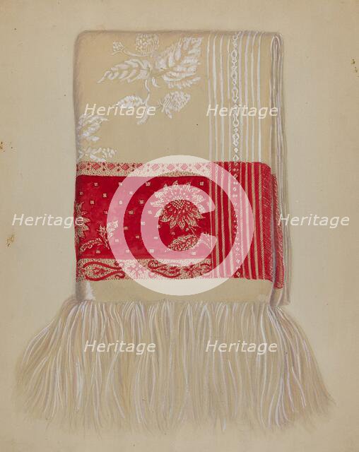 Linen - Red Border with Sunflower, c. 1937. Creator: Eva Wilson.