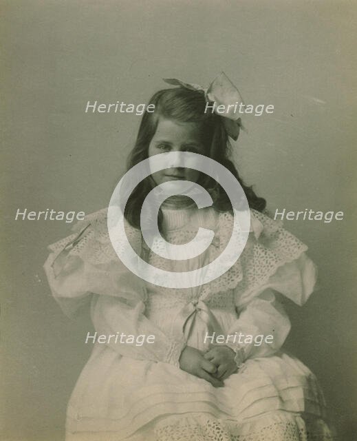 Miss Martha Cameron, three-quarter length portrait, seated, facing front, between 1890 and 1910. Creator: Frances Benjamin Johnston.