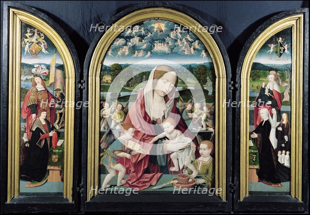 Virgin and Child with Music-Making Angels and the Sampsons-Coolen family, Triptych, 1500-1525. Artist: Cornelisz van Oostsanen, Jacob (ca. 1470-1533)