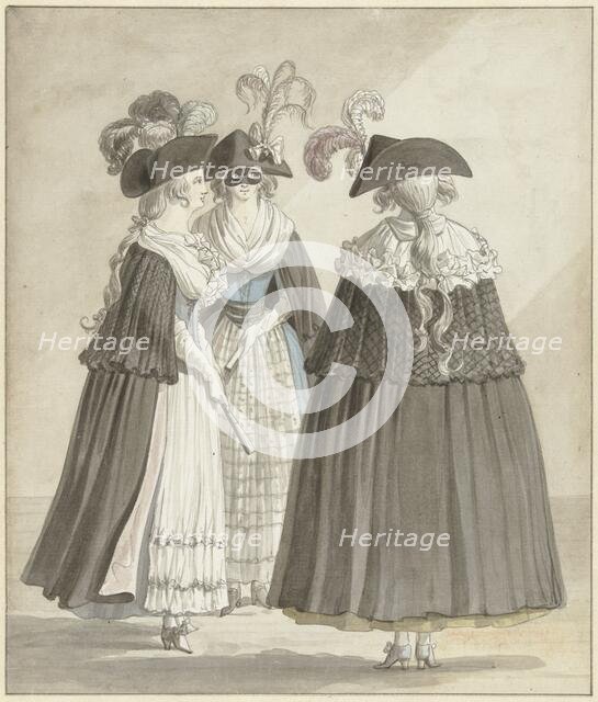 Three women in Roman masquerade costumes, 1790. Creator: Daniel Dupré.