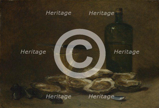 Still Life with Oysters, 1875-1877. Artist: Rousseau, Philippe (1816-1887)
