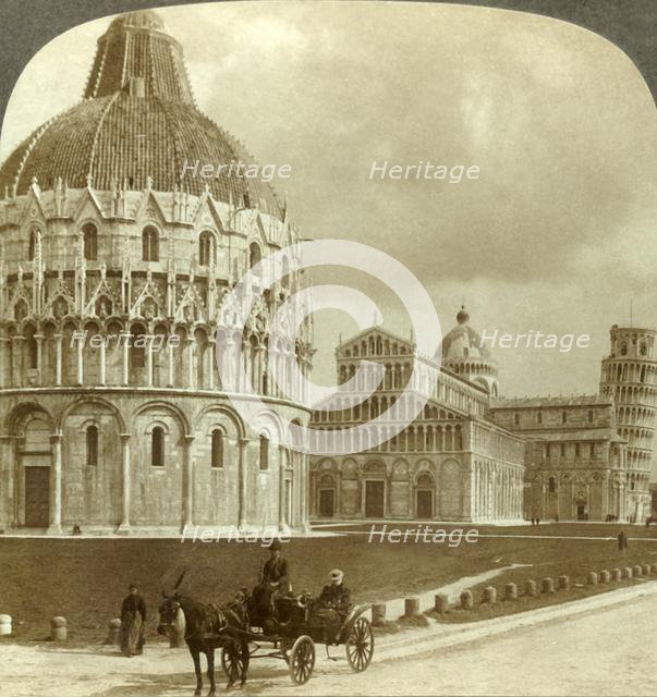 'Three architectural gems - Baptistery, Cathedral and Campanile, (W.), Pisa, Italy', c1909. Creator: Unknown.