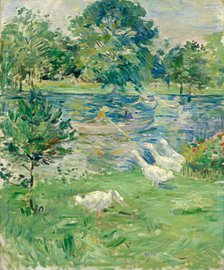 Girl in a Boat with Geese, c. 1889. Creator: Berthe Morisot.
