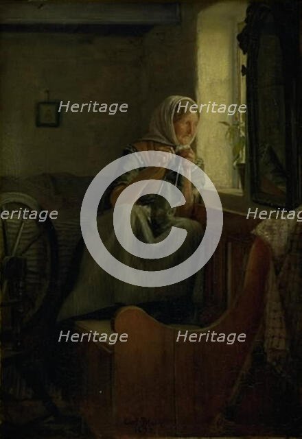 An old farmer's wife looking out of a window, 1874. Creator: Carl Bloch.