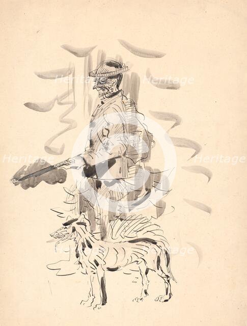 Hunter with dog, 1930s. Creator: Arnold Peter Weisz-Kubincan.