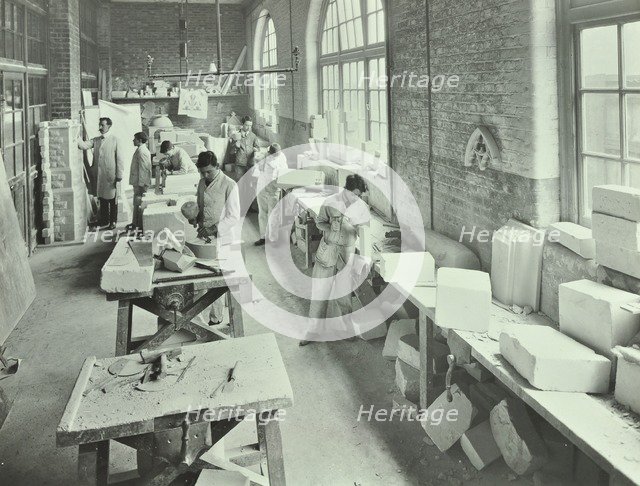 Masonry students, School of Building, Brixton, London, 1911. Artist: Unknown.