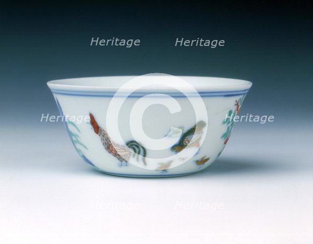 Chicken cup with doucai enamels, late Kangxi period, Qing dynasty, China, 1700-1722. Artist: Unknown