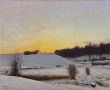 Snowy landscape with a hill - sunset, 1895. Creator: Adolf Alfred Larsen.