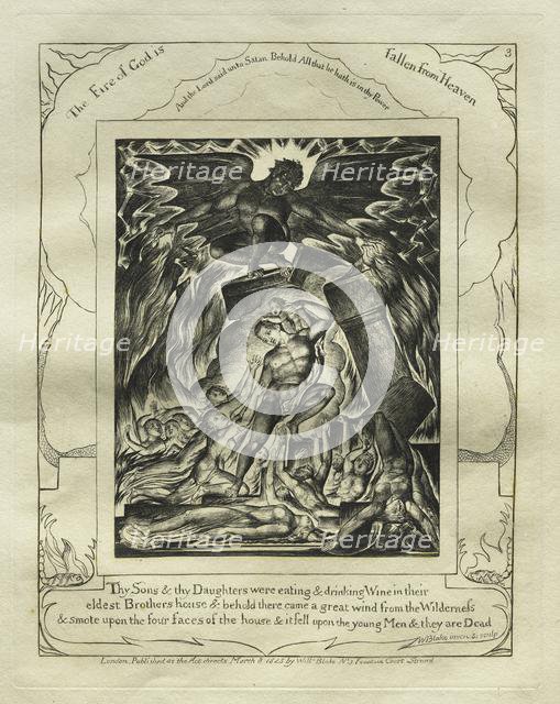 The Book of Job: Pl. 3, Thy Sons and thy Daughters were eating and drinking Wine..., 1825. Creator: William Blake (British, 1757-1827).