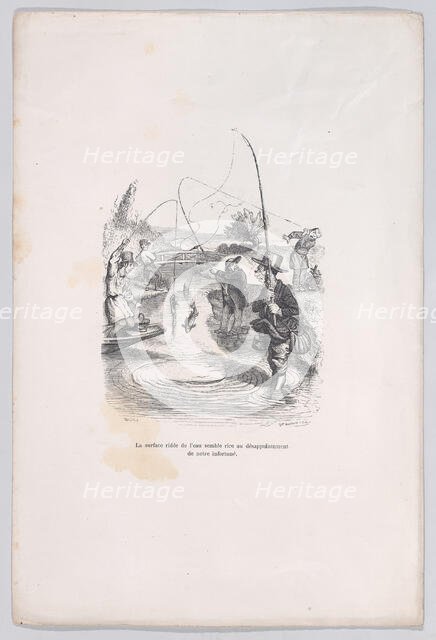 The rippling water seems to be mocking our misfortune. from the Little Miseries of Human L..., 1843. Creator: Quichon.