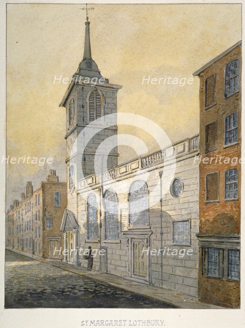 South-east view of the Church of St Margaret Lothbury, City of London, 1815.                         Artist: William Pearson