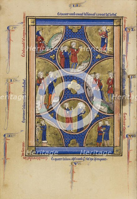 Scenes from the Lives of Jacob; Wenceslaus Psalter, about 1250-1260. Creator: Unknown.