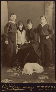 Empress Maria Fyodorovna with children, Nicholas Alexandrovich, George Alexandrovich and Xenia Alexa