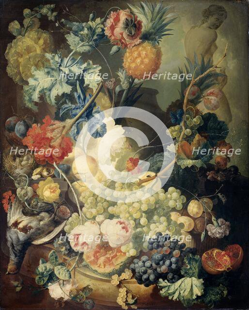Still Life with Flowers, Fruit and Birds, 1774. Creator: Jan van Os.