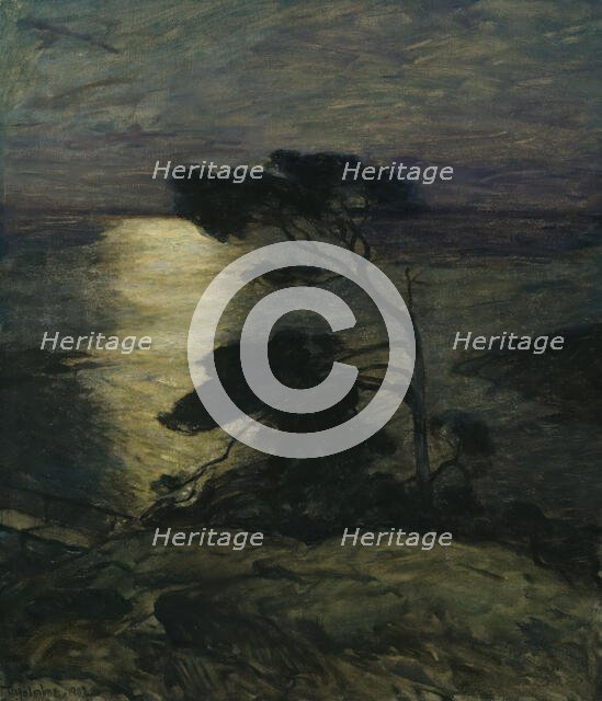 Pine Tree on the Coast in Moonlight, 1902. Creator: Thorolf Holmboe.