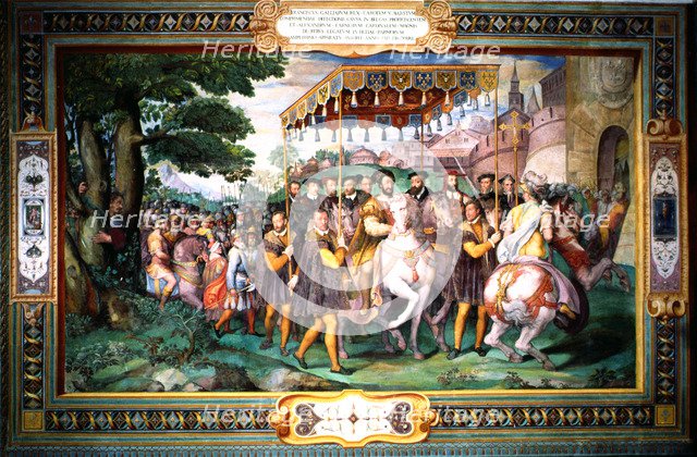 Solemn entry of Francis I of France, Emperor Charles V, and Cardinal Alessandro Farnese in Paris …
