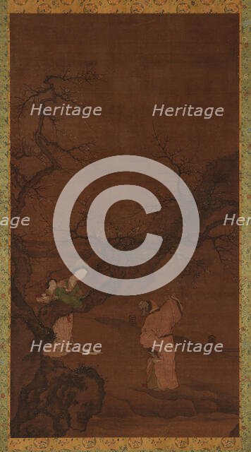 Man and woman enjoying plum blossoms, Ming or Qing dynasty, 15th-18th century. Creator: Unknown.