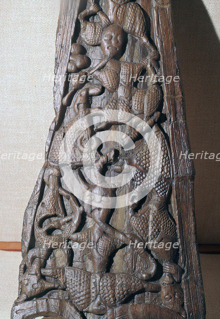 Detail of woodcarving from a Viking sledge, 9th century. Artist: Unknown