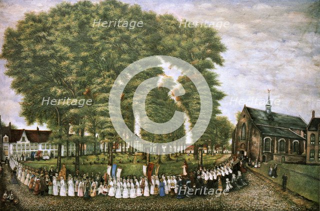 'A Procession in Bruges at the End of the 19th Century,' 19th century. Artist: Unknown