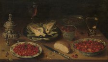 Still Life with Artichoke, Fruit in Kraak Porcelain Ware, a Salt Cellar/Pepper Castor, c.1605-c.1615 Creator: Osias Beert the Elder.