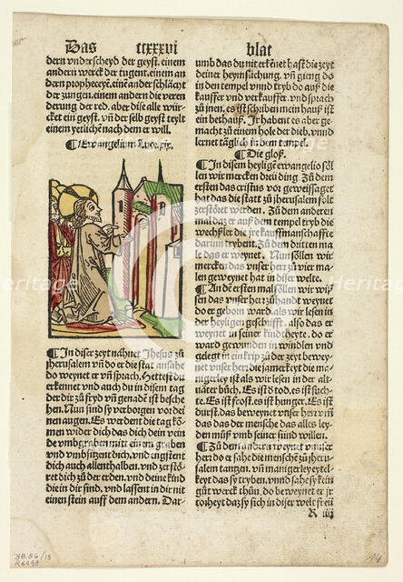 Jesus Foretelling the Destruction of Jerusalem from Spiegel menschlicher Behältnis..., 1929. Creators: Unknown, Johann Schönsperger the Elder, Wilhelm Ludwig Schreiber.