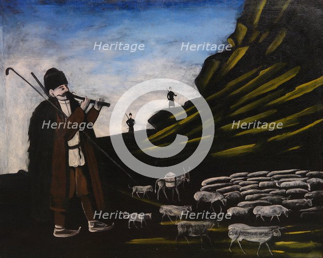 Herder with flock.