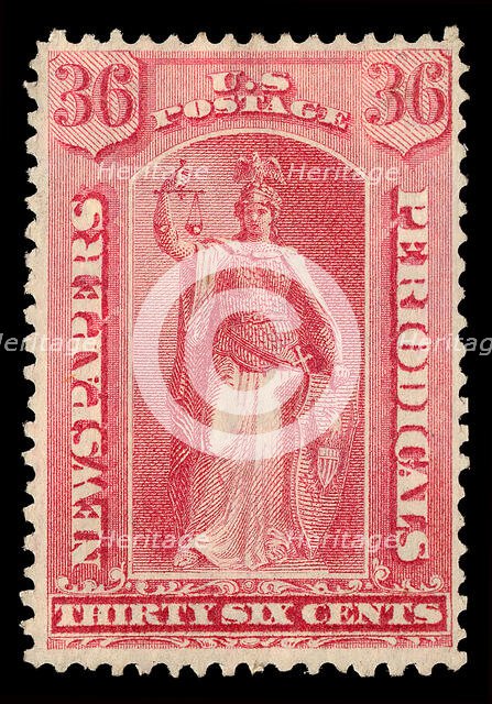 36c Justice Newspapers and Periodicals imprint single, 1875. Creator: Unknown.