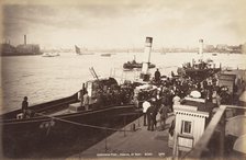 A paddle steamer disembarking passengers at Greenwich Pier, London, c1890. Artist: Unknown