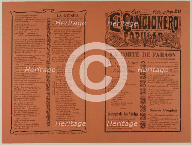 El cancionero popular, num. 20 (The Popular Songbook, no. 20), n.d. Creator: Unknown.