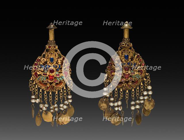 Pair of Earrings with Vishnu Riding Garuda, 1600s or 1700s. Creator: Unknown.