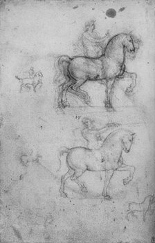 Two Studies of Horses and Riders and Smaller Studies of Horses', c1480 (1945). Artist: Leonardo da Vinci.