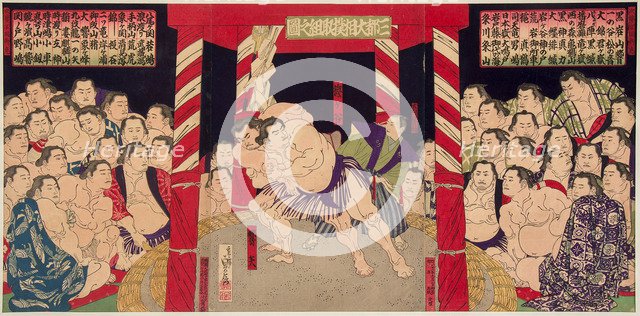 Wrestling match Umegatani vs Haibirya, 1860s-1870s.