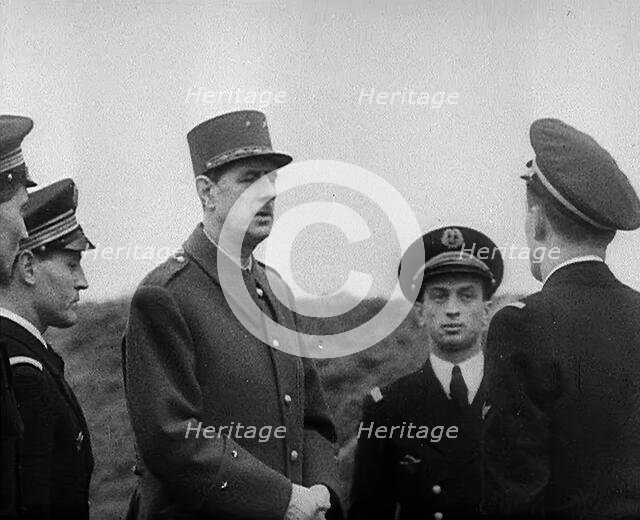 Charles de Gaulle Inspecting a Free French Pilot, 1942. Creator: British Pathe Ltd.