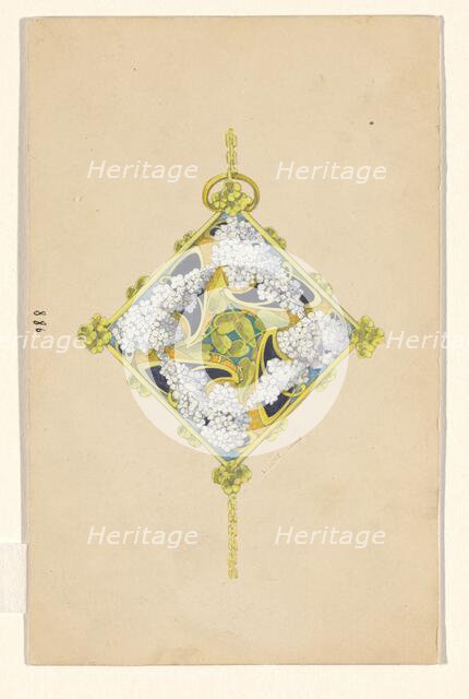 Design for a pendant with flower branches of lilacs, enamelled gold, c.1905. Creator: Paul Louchet.