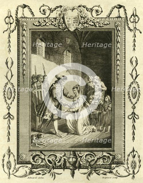 'Lady Elizabeth Grey petitioning Edward IV To restore her lands', (1461), 1783 .  Creator: Unknown.