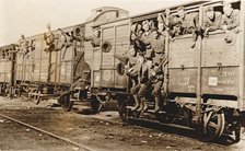 American troops on a train in France, c. 1917.