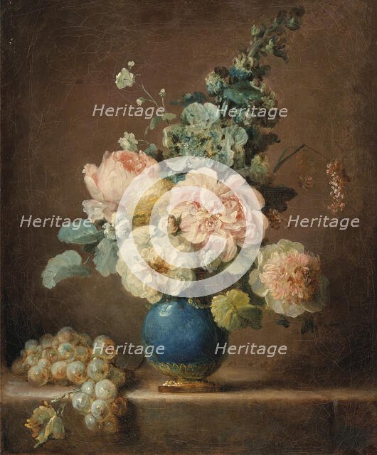 Vase of flowers and grapes on an entablature, 1781. Creator: Vallayer-Coster, Anne (1744-1818).
