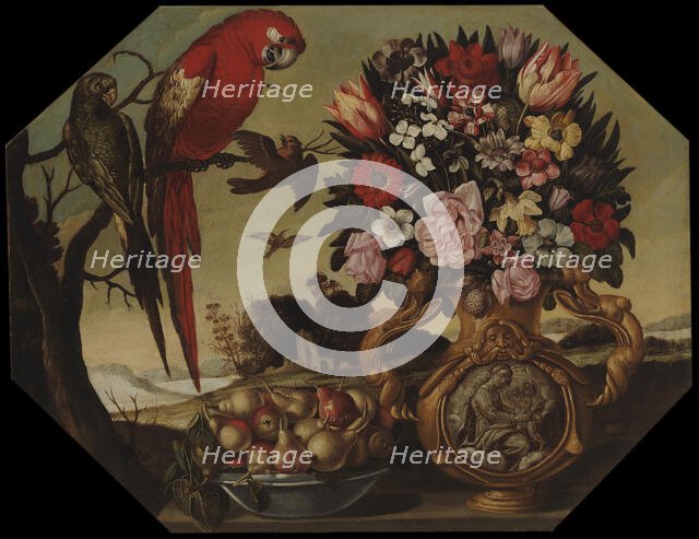 Flowers and parrots, c1700. Creator: Unknown.