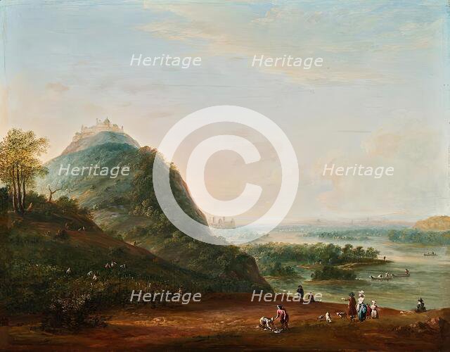 Wine harvest in front of Vienna with a view of Klosterneuburg, the Leopoldsberg, Bisamberg..., 1779. Creator: Josef Heideloff.