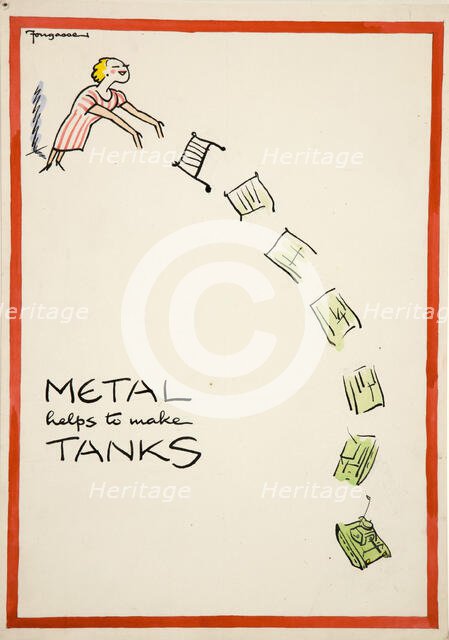 Salvage: 'Metal helps to make tanks', World War II poster, between 1939 and 1946. Creators: Central Office of Information, Cyril Kenneth Bird.