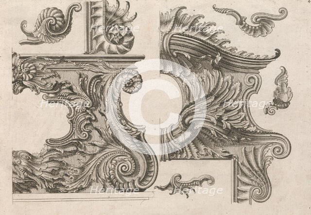 Suggestion for the Decoration of the Lower and Top Right of a Frame, Plate ..., Printed ca. 1750-56. Creator: Jeremias Wachsmuth.