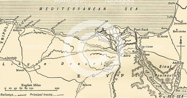 'Map illustrating the Campaigns in Egypt from February, 1915, to May, 1916', .  Creator: Unknown.